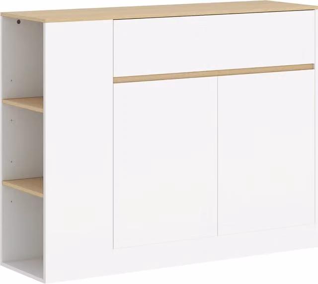 HOMCOM Credenza Cucina con 2 Ante, Ripiano Regolabile, 2 Cassetti, Mobile Cucina con 3 Scomparti Aperti, 106x30x81.2 cm, Bianco   Aosom Italy