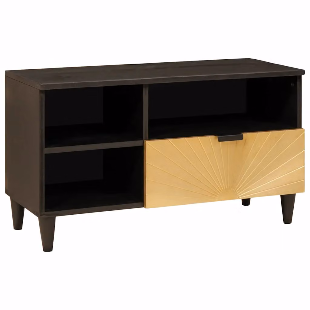 Mobile TV vidaXL Moderno in Legno MDF Nero e Oro L 80 x P 33 x H 46 cm