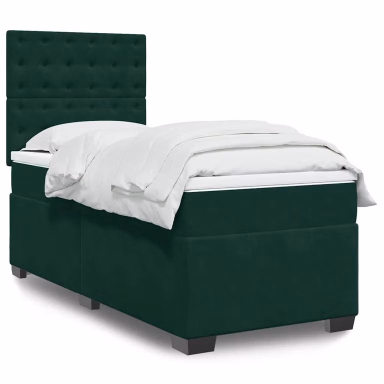 vidaXL Giroletto a Molle Ibrido con Materasso in Velluto Verde Scuro e Bianco L/P/H: 80 x 200 cm