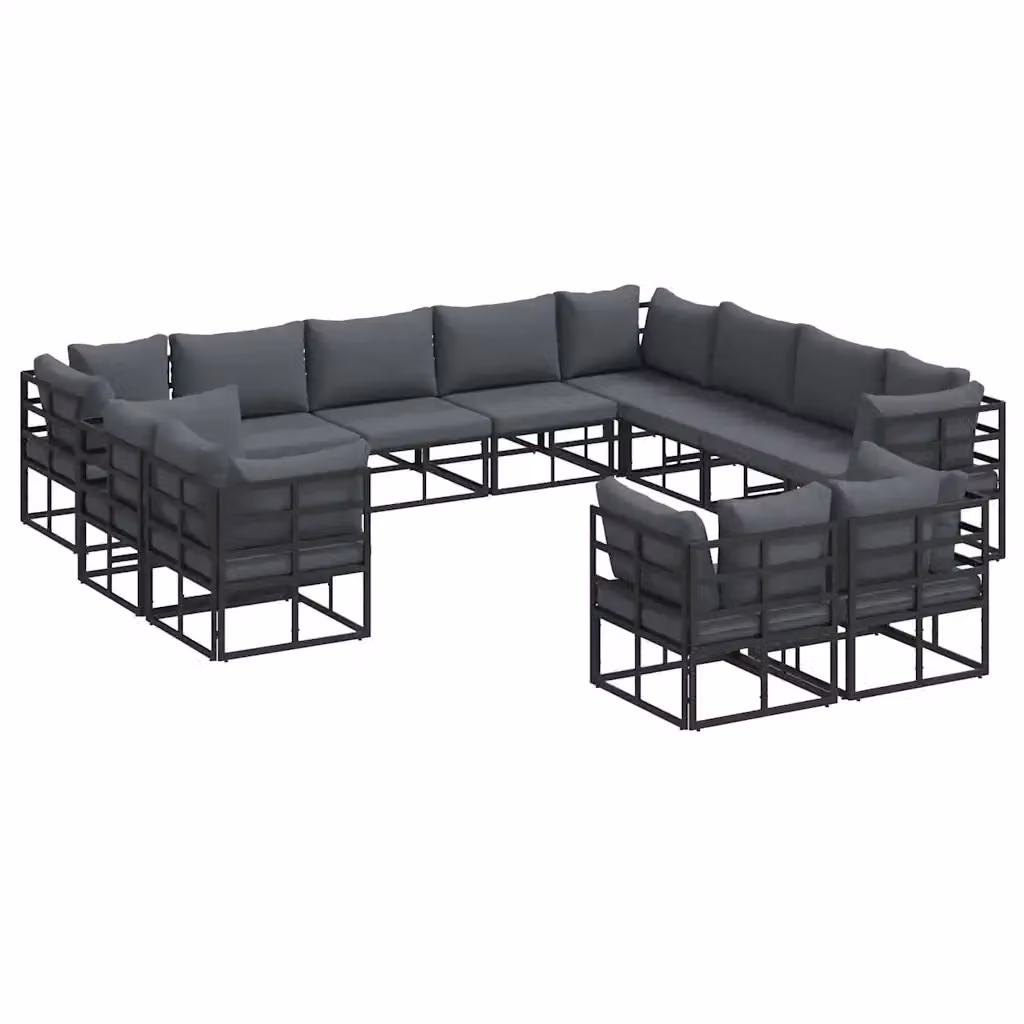 Set Divano da Giardino a L vidaXL in Alluminio Antracite e Nero con Cuscini Inclusi – 2
