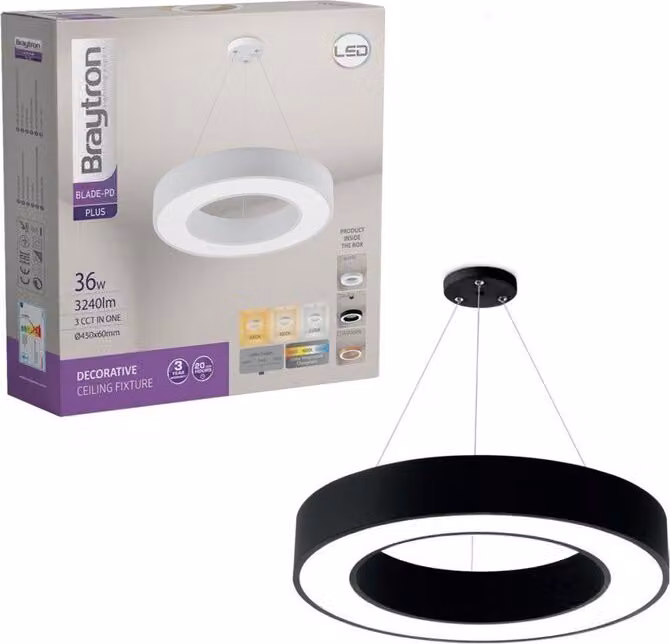 Braytron alluminio LED plafoniera BLADE PD 36W 3240 lm 45Ø luce a sospensione lunghezza 120cm rotonda nero