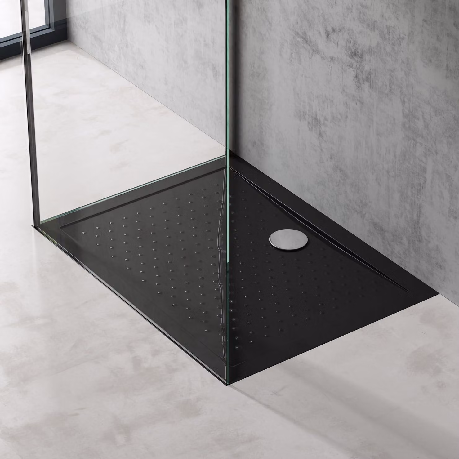doporro Piatto Doccia Antiscivolo con Piletta 75x90x4cm, Piatto Doccia Lucia02AR in Acrilico incl. Piletta di Scarico (AL01), Forma: Rettangolare, Nero