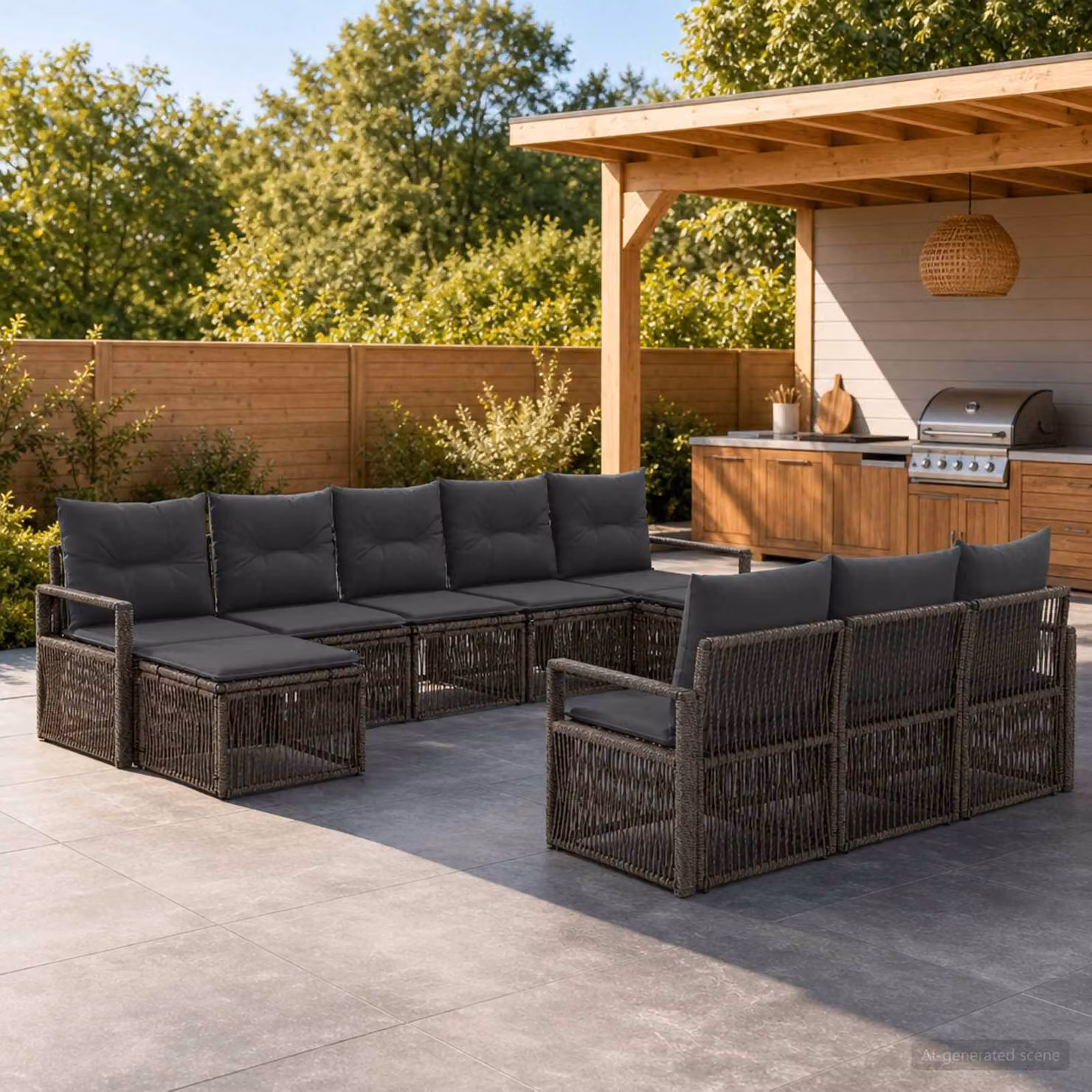 Set Divano da Giardino vidaXL 10 Pezzi a Forma di U in Polyrattan Grigio con Cuscini e Struttura in Acciaio Verniciato a Polvere