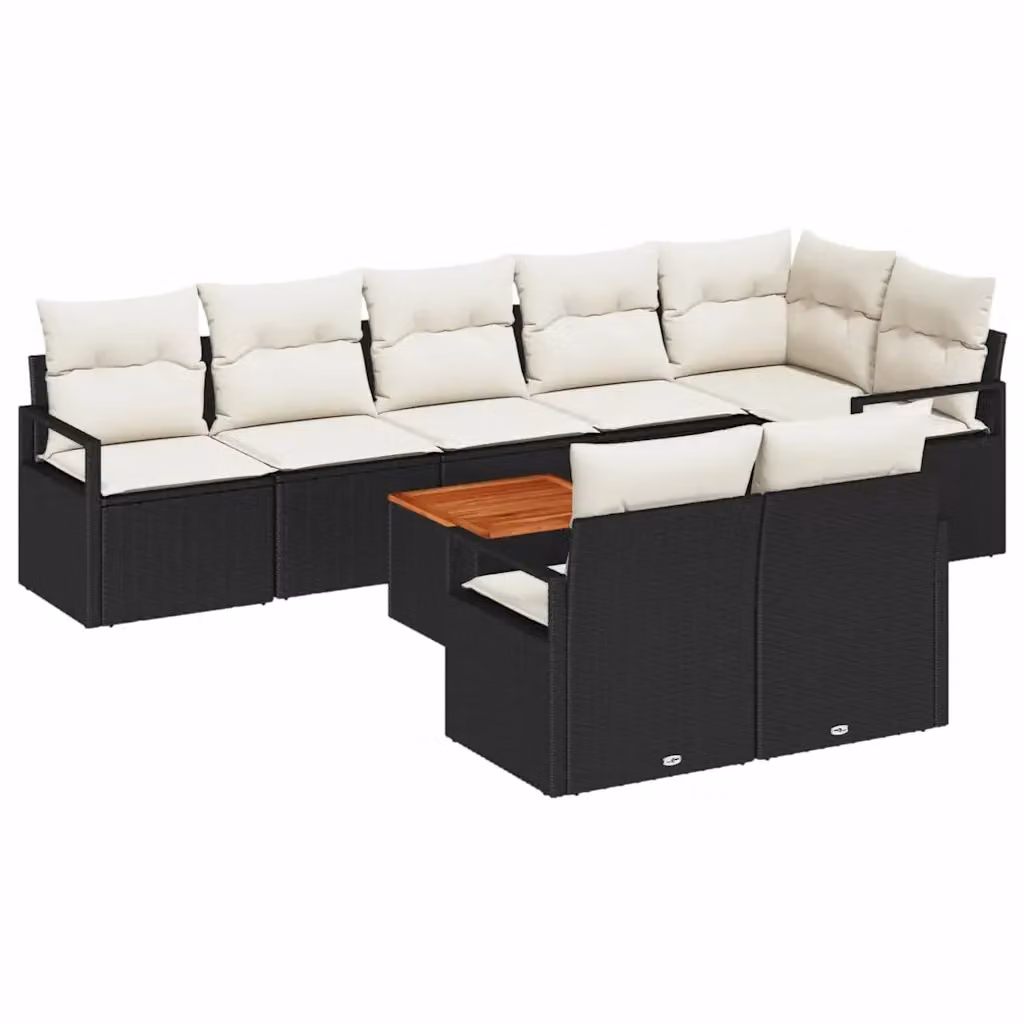 Set Divano da Giardino vidaXL a Forma di L in Polyrattan Nero con Cuscini e Tavolino da Esterno – 2