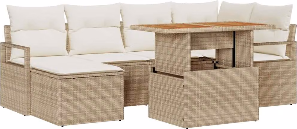 Set Divano da Giardino 7 pcs Beige Poly Rattan
