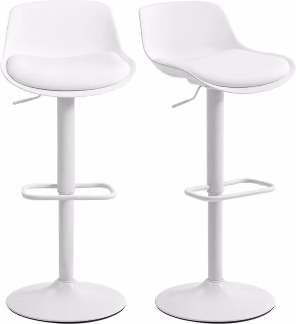 Sgabelli da Bar Minimal con Schienale e Seduta Girevole 360 in Pelle PU Bianca