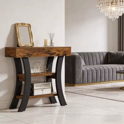 Consolle Moderna REDOM in MDF e Metallo, Colore Nero e Marrone Rustico, L/P/H: 105 x 30 x 80 cm – 2