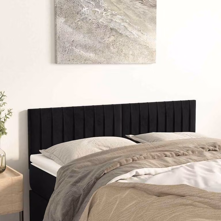 Testiera per letto vidaXL in velluto nero con pannello imbottito L: 144 cm, P: 5 cm, H: 78-88 cm