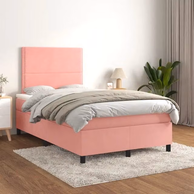 Letto con Giroletto a Molle e Materasso Ibrido vidaXL in Velluto Rosa e Bianco L/P/H: 200 x 120 x 40 cm