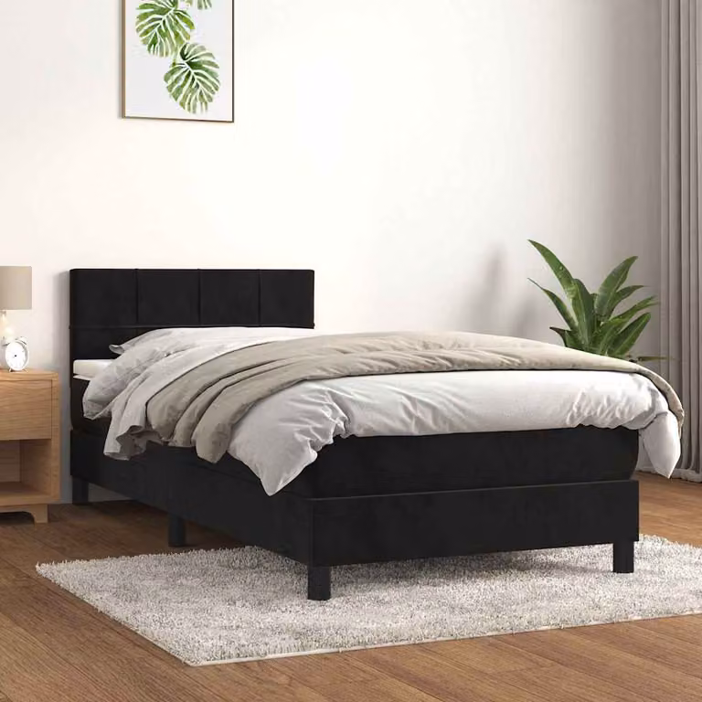 Letto Ibrido vidaXL con Giroletto a Molle e Materasso in Velluto Nero, L: 80 cm, P: 200 cm, H: 78 cm