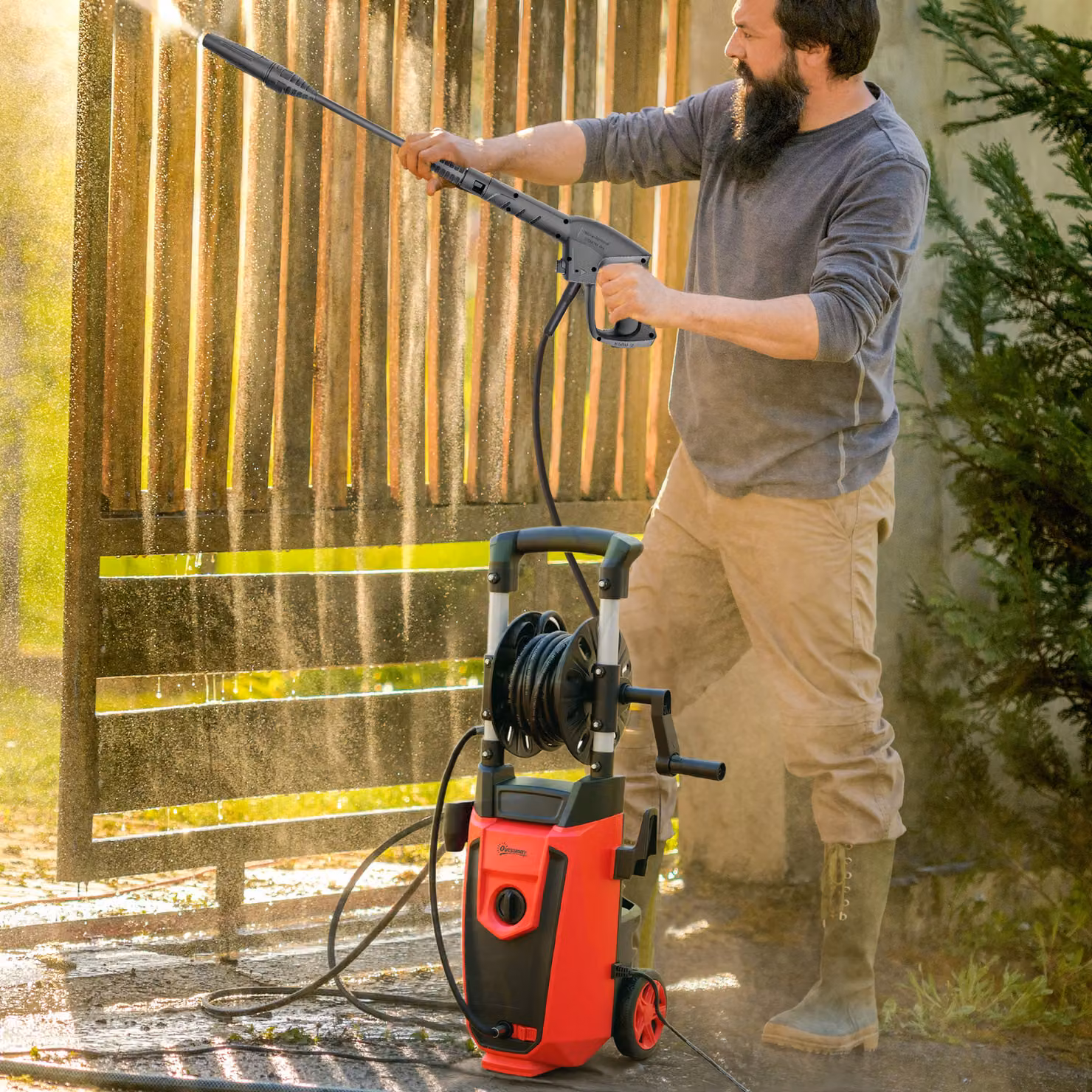 Idropulitrice ad Alta Pressione Outsunny 1800W con Accessori Angolo Regolabile e Arresto Automatico, Rosso e Nero, L/P/H: 30 x 27,5 x 76 cm – 2
