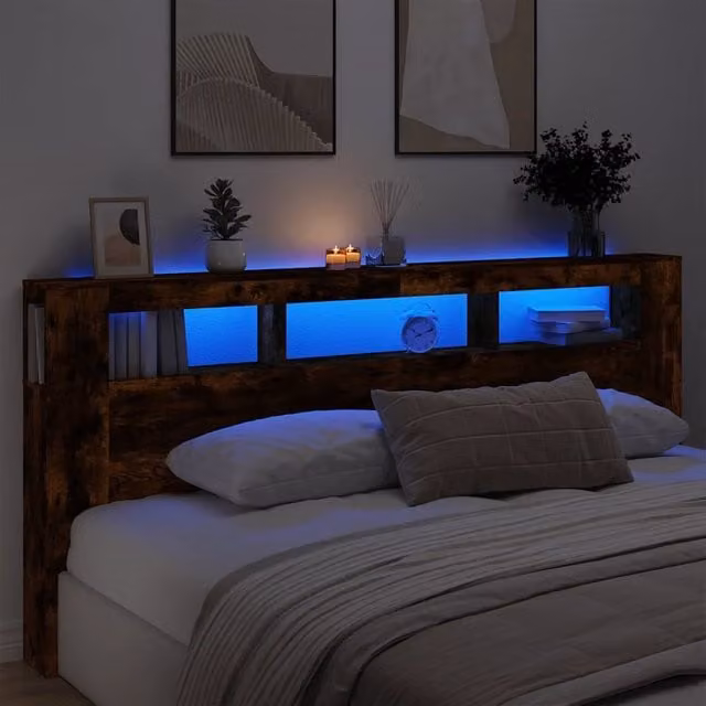 Testiera LED-Testata con LED-Testiera Decorativa Rovere Fumo 220x18,5x103,5 cm Legno Multistrato