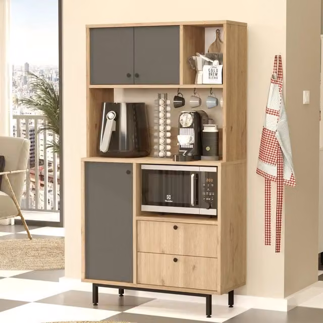 Madia Paratico DMORA con ante scorrevoli e ripiani interni, finitura rovere marrone, L: 88 cm, P: 36 cm, H: 161 cm