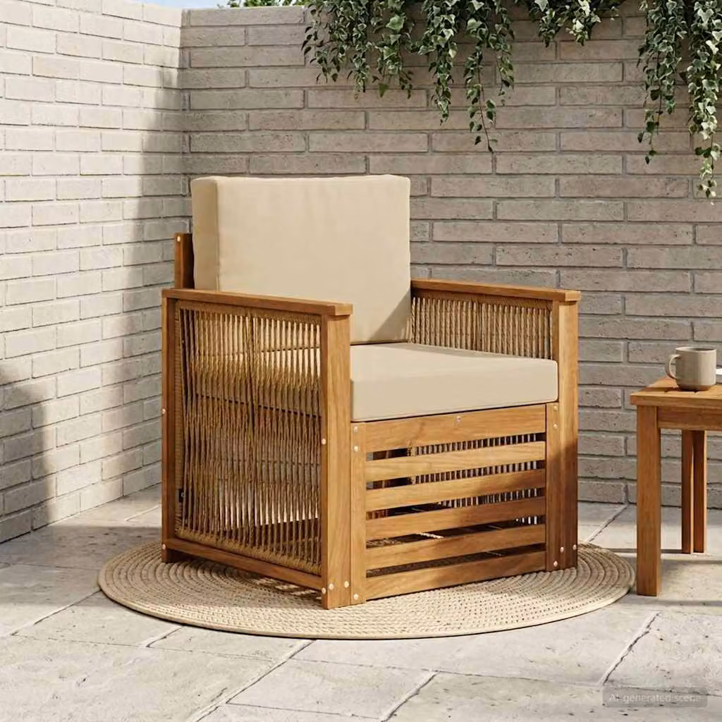 Divano centrale da esterno moderno vidaXL in legno di acacia naturale con cuscini beige e marrone