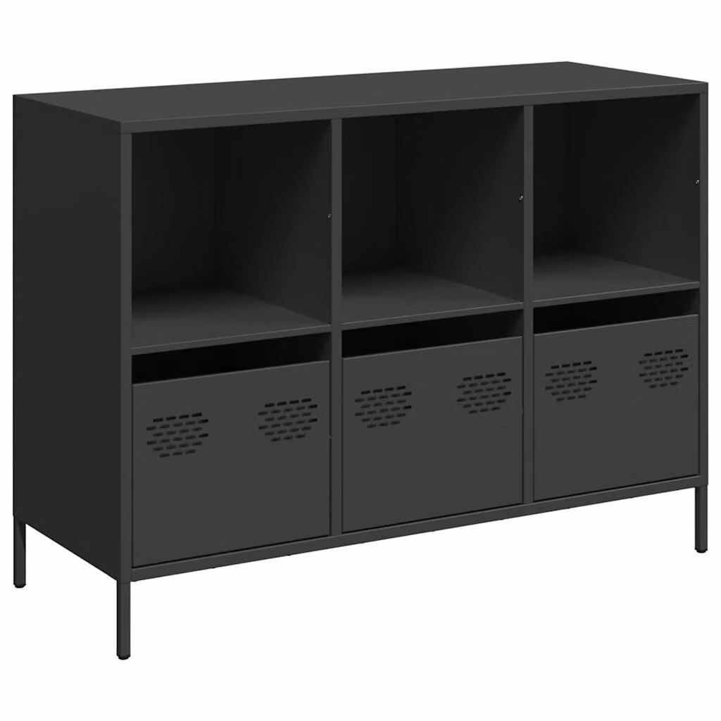Credenza Nera 101,5x39x73,5 cm in Acciaio Laminato a Freddo