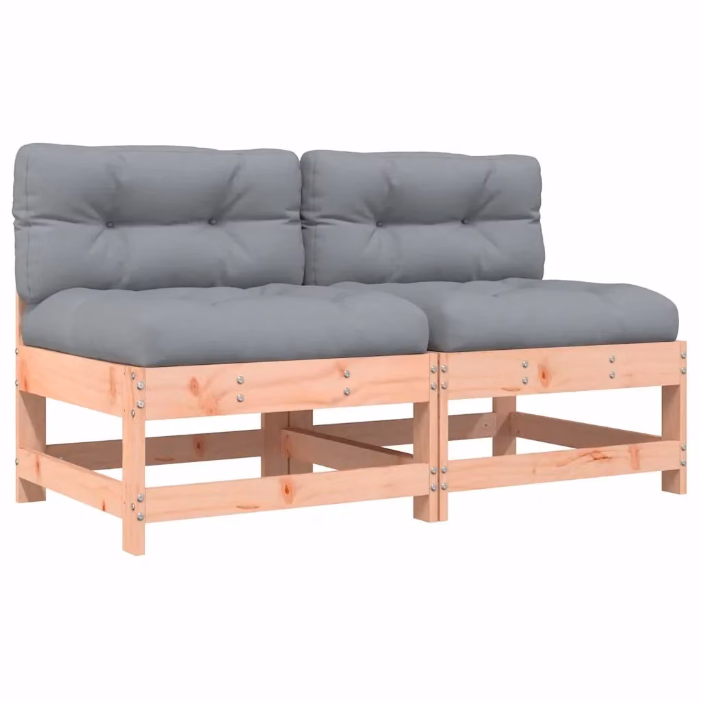 Set di 2 divani centrali vidaXL in legno massello di Douglas con cuscini grigi per giardino e terrazzo – 2