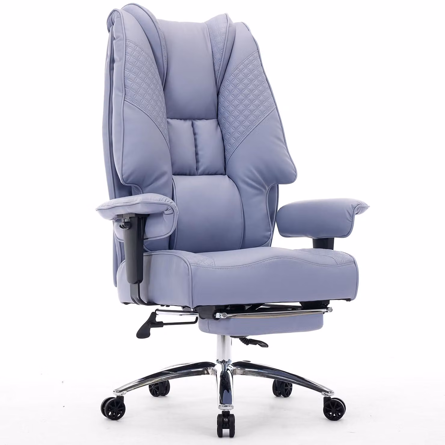 Sedia da ufficio ergonomica, oversize, in ecopelle color lavanda chiaro, con capacità di carico di 200 kg e seduta di 57,5 cm