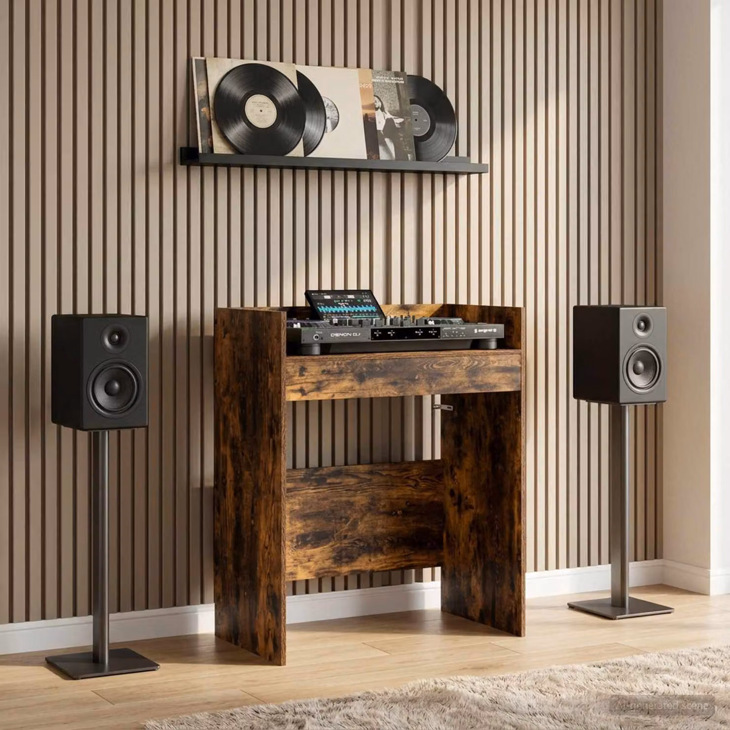 vidaXL Tavolo DJ moderno in legno ingegnerizzato color rovere, L 102 cm x P 45 cm x H 102 cm