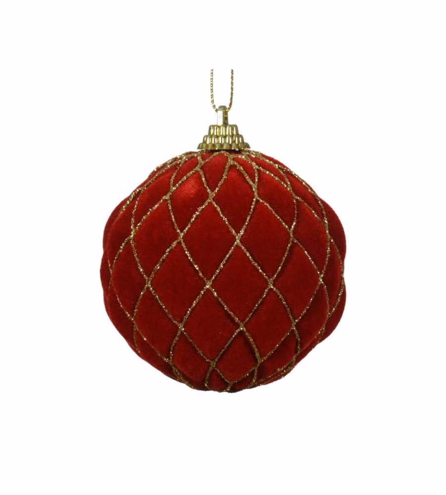 Decoris Pallina di Natale Velluto Rosso - 8 cm