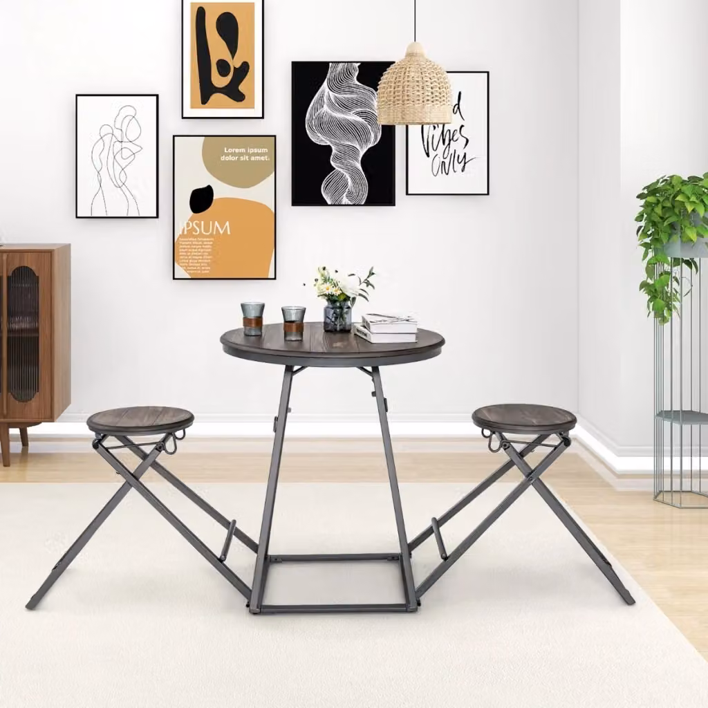 Set da pranzo Design Mania con tavolo rotondo e 2 sedie pieghevoli in stile industrial, colore grigio – 2
