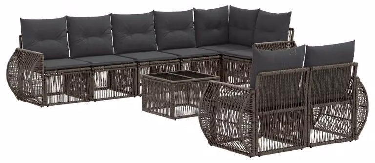 Set Divano da Giardino 9 pcs Grigio e Grigio Scuro polyrattan