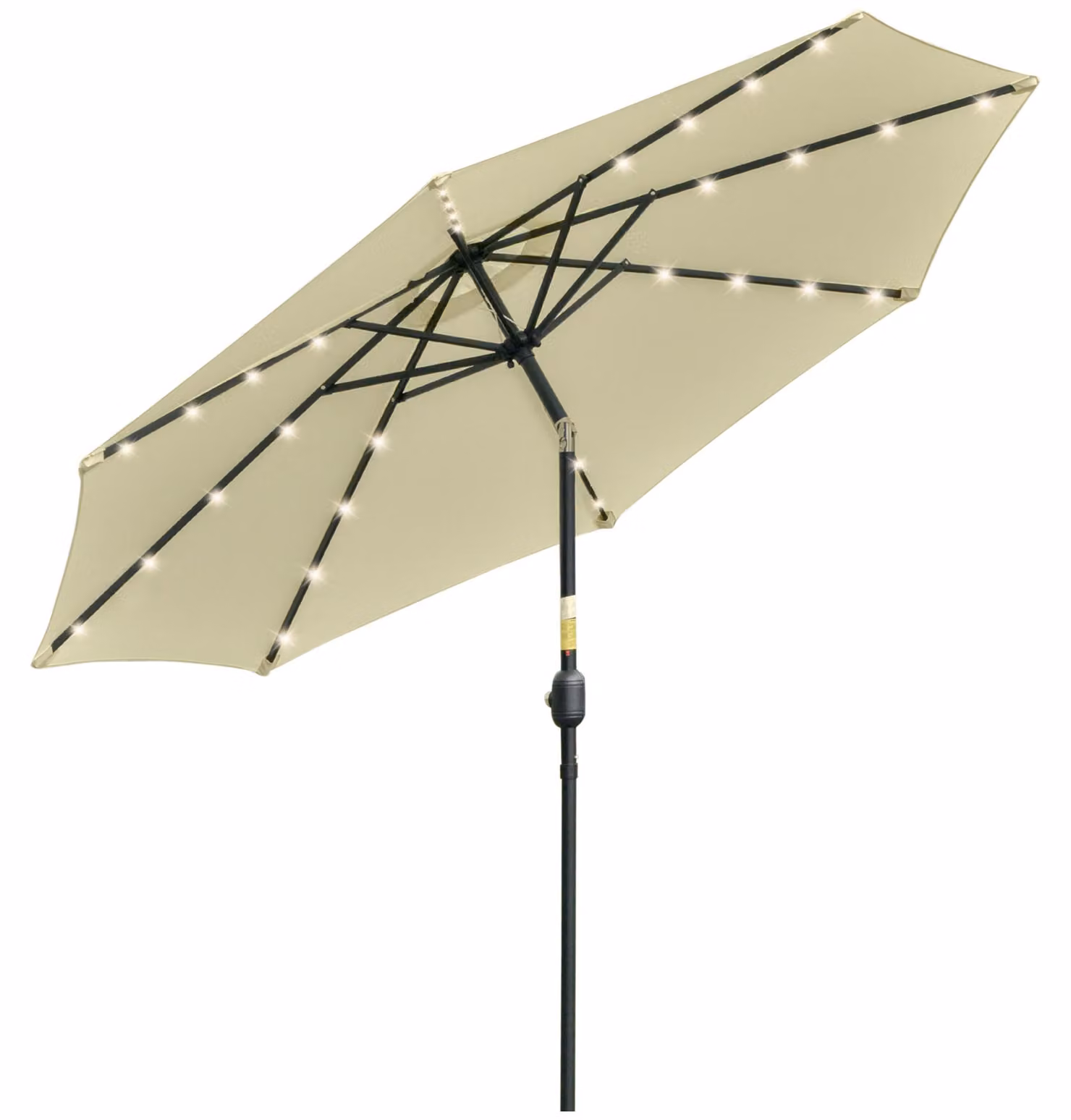 Ombrellone da Giardino Inclinabile Ø265 cm con 32 Luci LED Solari e Manovella Beige