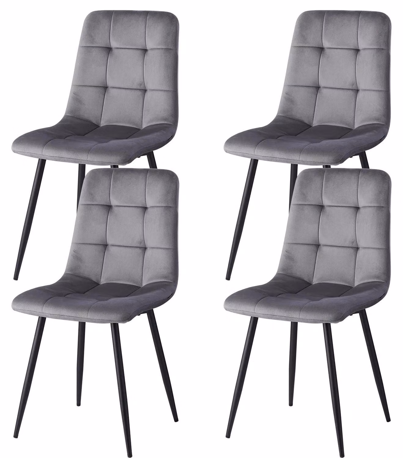 Sedie da pranzo - Set da 4 - Seduta imbottita in tessuto - Struttura in metallo - Schienale ergonomico - Senza braccioli - Design moderno - Grigio scuro