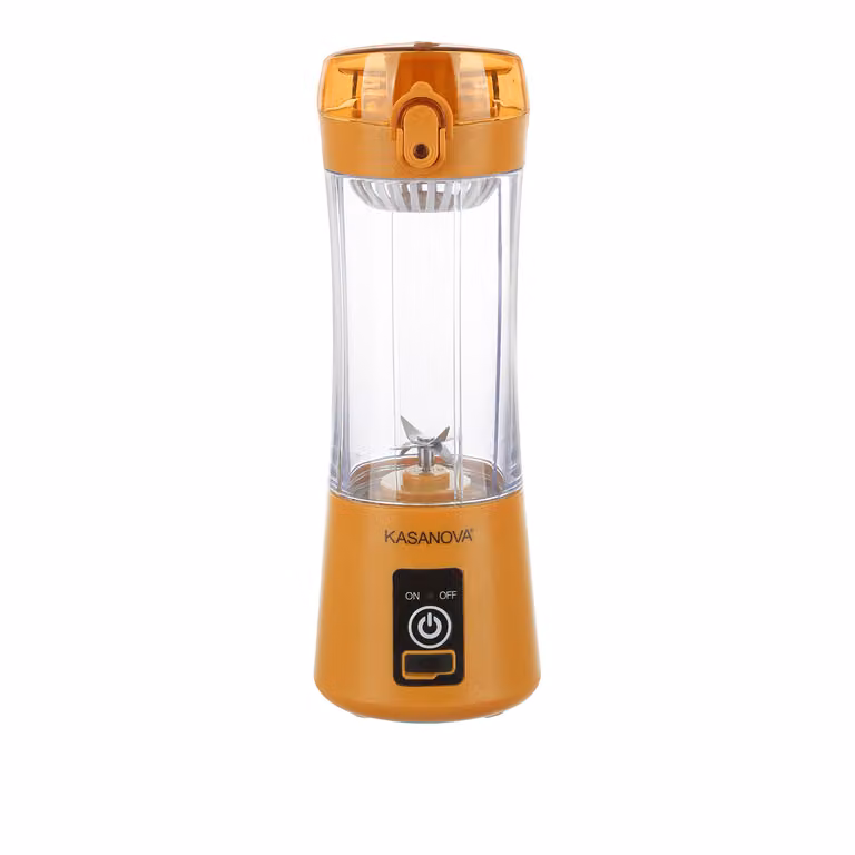 Mini frullatore portatile senza fili KASANOVA colore senape con contenitore da 350 ml in acciaio inossidabile e plastica