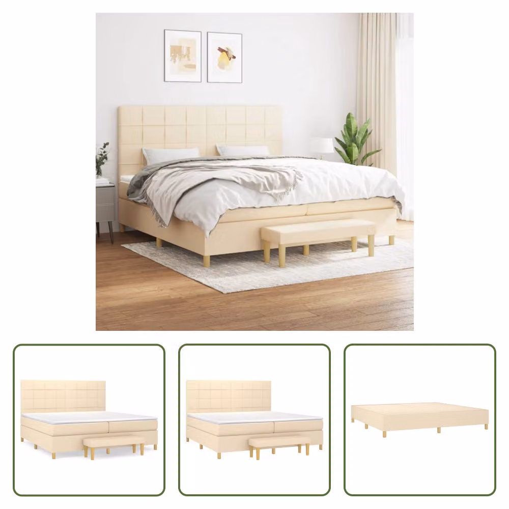 The Living Store Letto a molle con materasso crema 200x200 cm in tessuto