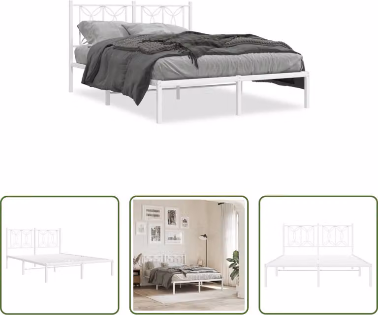 The Living Store Struttura letto con testiera in metallo bianco 135x190 cm