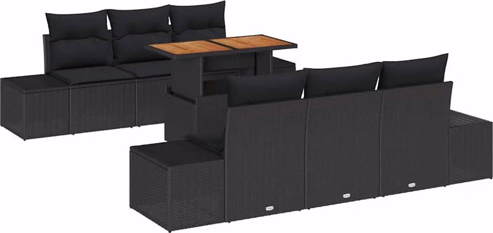 Set Divano da Giardino con archiviazione 7 pcs Nero Poly Rattan