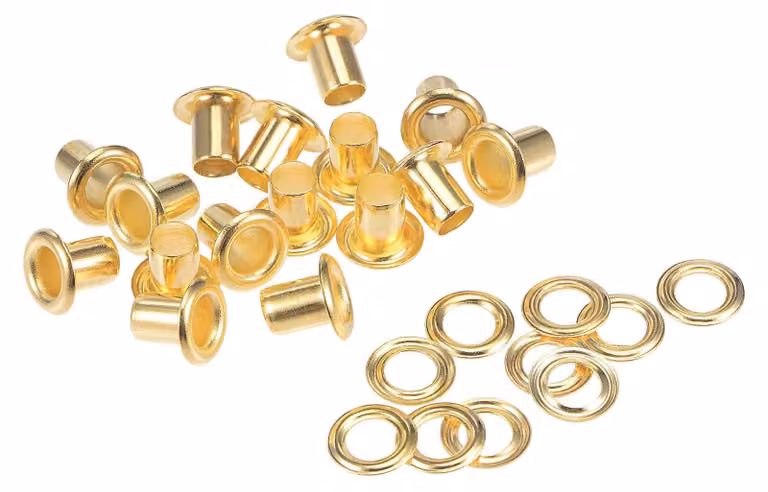 100 set di occhielli con rondelle di supporto, dimensioni 8x4x7 mm, in rame nichelato