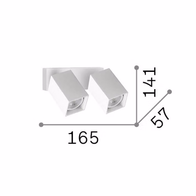 IDEAL LUX Faretto da parete Dynamite Square, bianco, 16,5 cm, a 2 luci, Bianco / Opale, Soggiorno / Sala da pranzo, Metallo, Moderno, Faretto alogeno