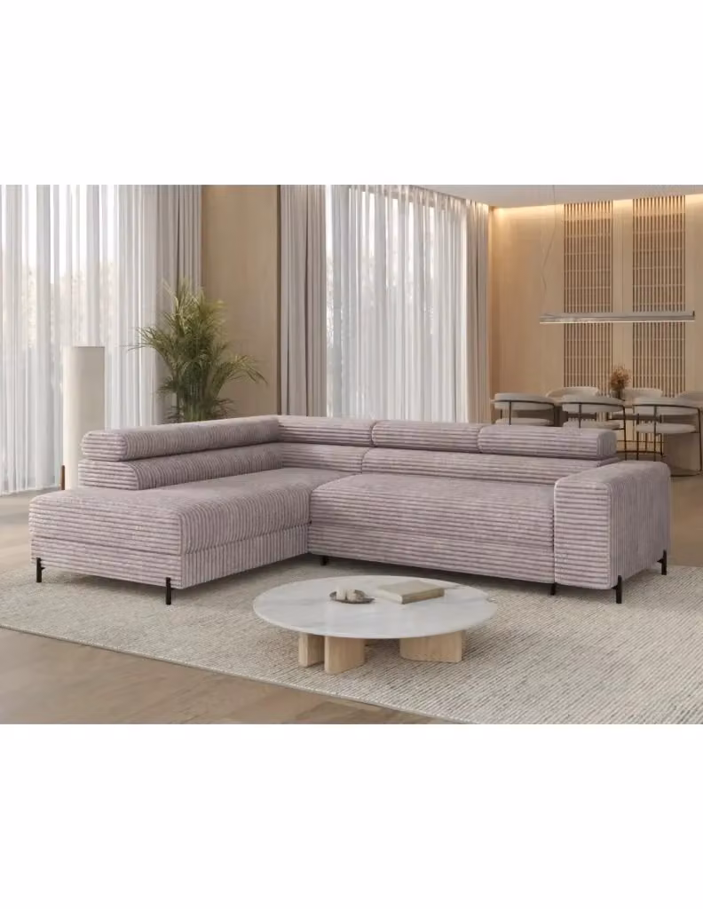 Divano ad angolo convertibile COLESIA di MEUBLORAMA in velluto a coste grigio, modello a sinistra con funzione letto e cuscini inclusi, L/P/H: 274 x 200 cm – 2