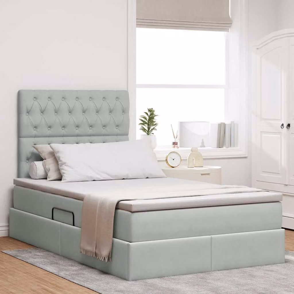 Letto con contenitore vidaXL in velluto grigio con illuminazione LED e porta USB L/P/H: 120 x 200 x 204 cm – 1