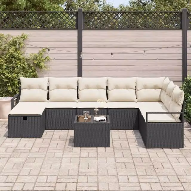 Set di divani 9 pz 8-Numero di posti Nero e Crema polyrattan 3359236