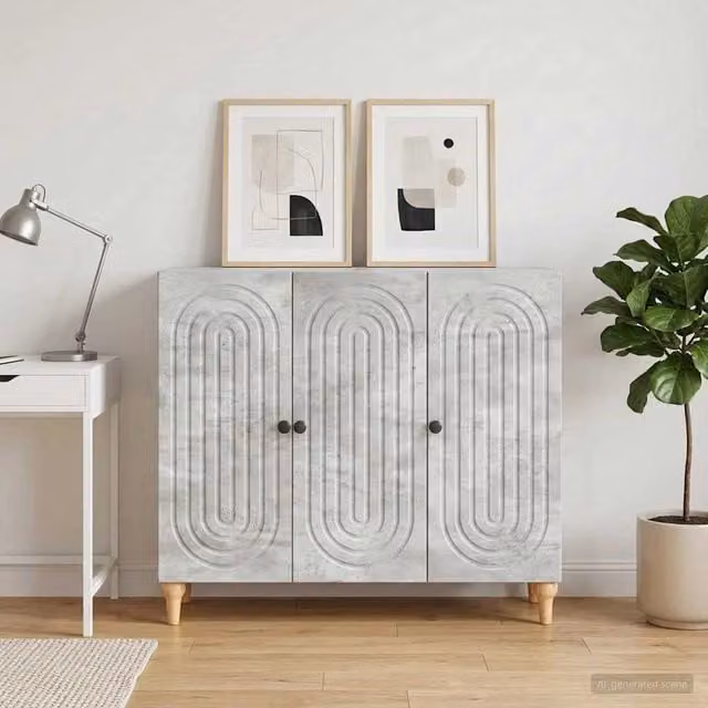 Credenza moderna vidaXL in legno MDF e metallo, Grigio, L: 89 cm, P: 34,5 cm, H: 80 cm