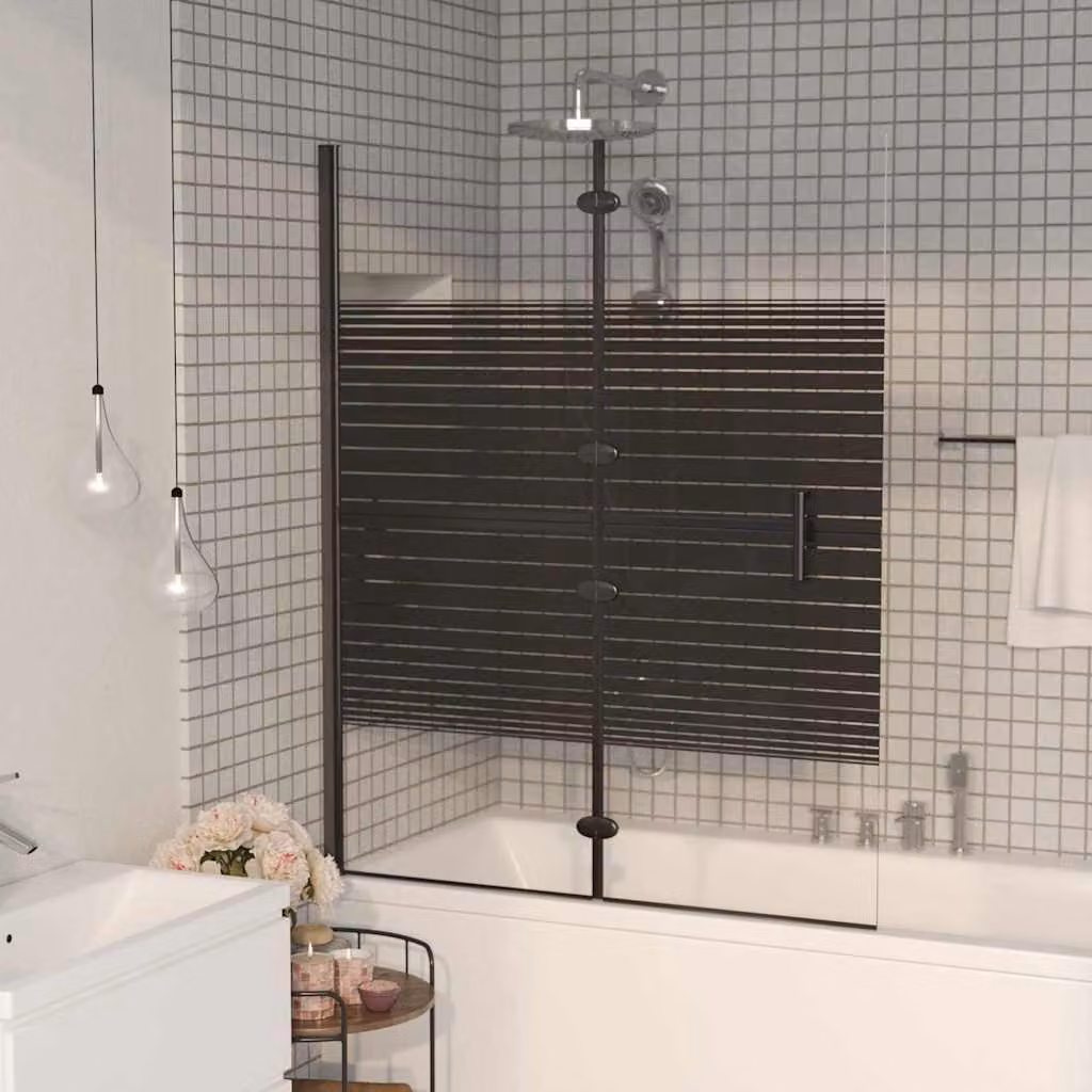 Pannello Doccia Pieghevole vidaXL in Vetro ESG Trasparente con Profilo Nero L 140 cm x P 100 cm – 1