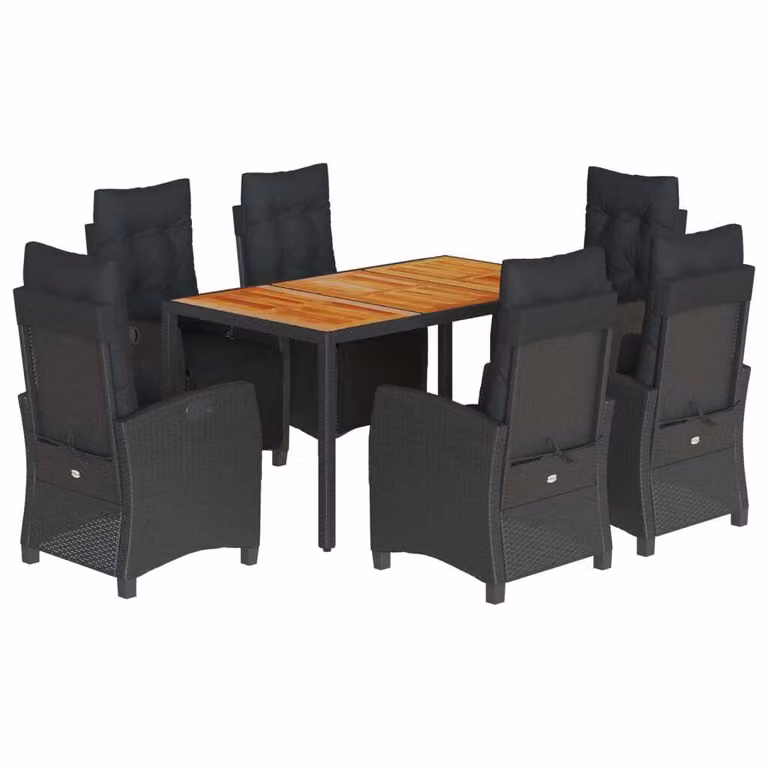 Set da Pranzo da Giardino 7 pz Nero con Cuscini in Polyrattan