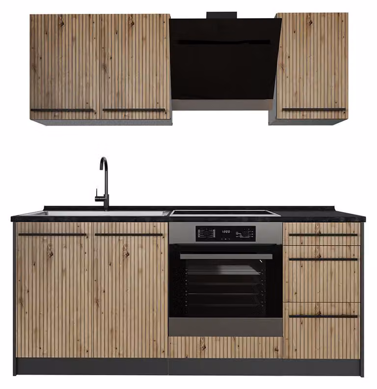 Cucina monoblocco Vicco R-Line Rovere artigianale/Antracite 180 cm senza piano di lavoro, Model 66976
