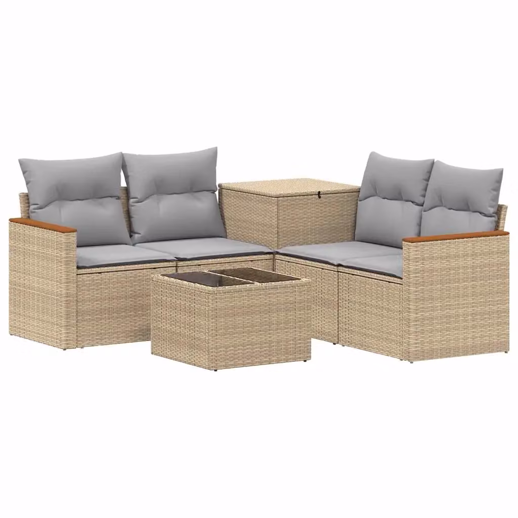 Set di divani da giardino a forma di L vidaXL in polyrattan con tavolino e pouf, Beige e Grigio – 2