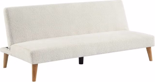 Divano panca convertibile in tessuto bouclé con gambe in legno, 3