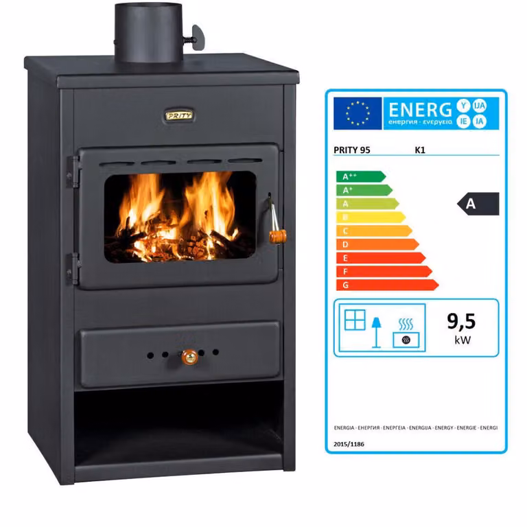 Stufa a legna Prity K1 9,5 kW A | Stufa a legna compatta nero grafite