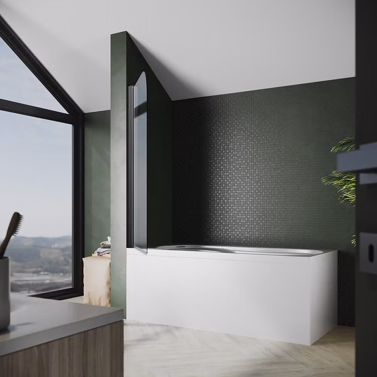 SONNI Attacco per vasca da bagno 80x140cm nero Attacco per vasca da bagno, schermo per vasca da bagno a cerniera, schermo per doccia, nano-vetro di sicurezza temperato da 6 mm