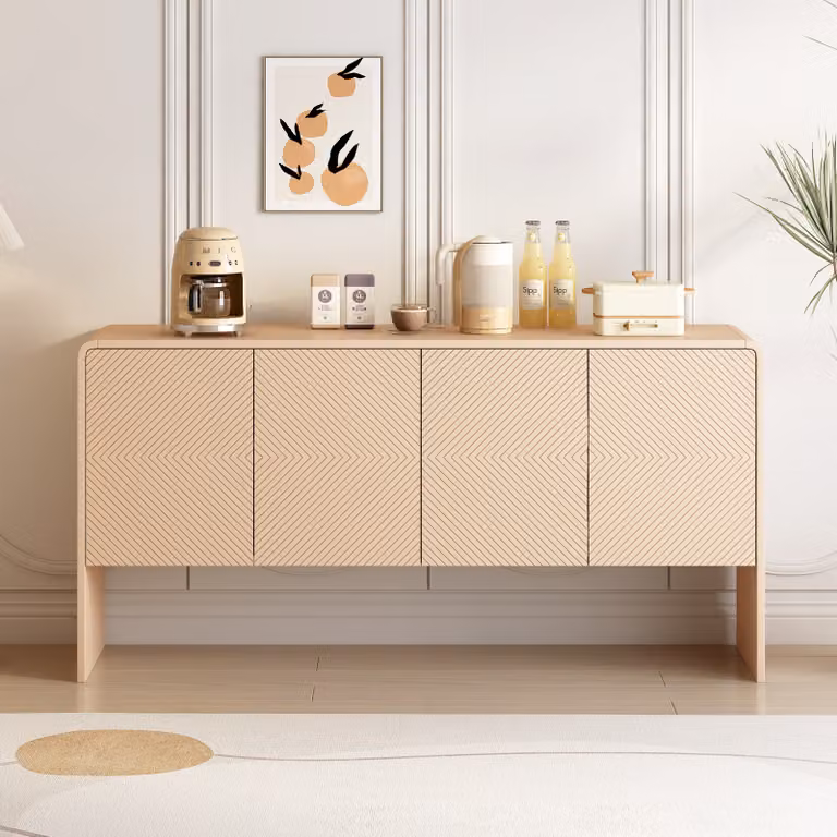 Merax Comò Credenza con illuminazione a LED, 1 cassetto, 4 ante, ampio spazio contenitivo per soggiorno, ingresso o cucina, credenza, bianco, 140 x 40 x 80 cm