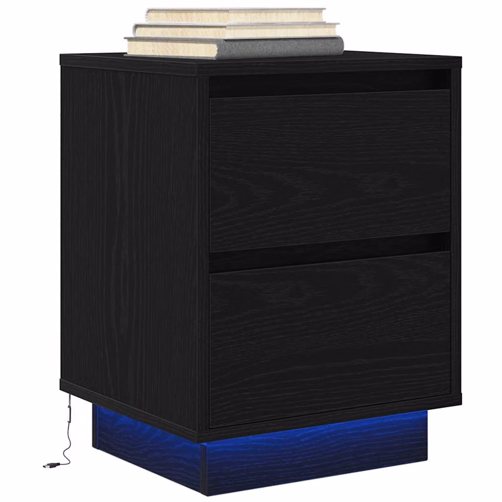 Comodino moderno vidaXL con luci LED nero opaco L: 38 cm, P: 34 cm, H: 50 cm
