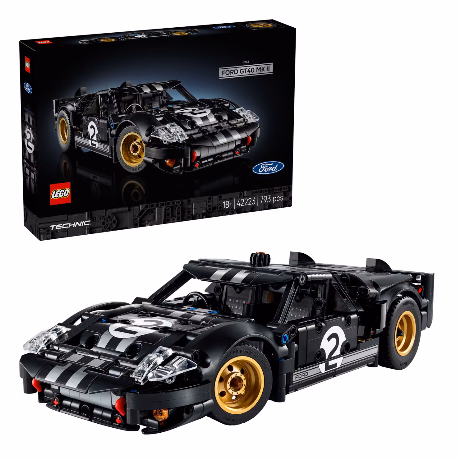 Lego Technic Auto da corsa Ford GT40 MKII 1966, Colori Nero, Oro e Argento, 793 pz – 3