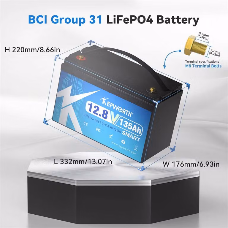 Batteria al litio da 12V 135Ah - Tecnologia LiFePO4 - Batteria per camper - Batteria per imbarcazioni - Batteria solare - Sistema di gestione della batteria (BMS) con Bluetooth
