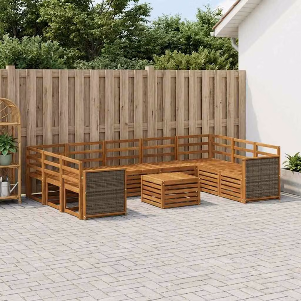 Set di divani da esterno vidaXL in legno di acacia marrone con tavolino e moduli ad angolo a forma di U per giardino e terrazza
