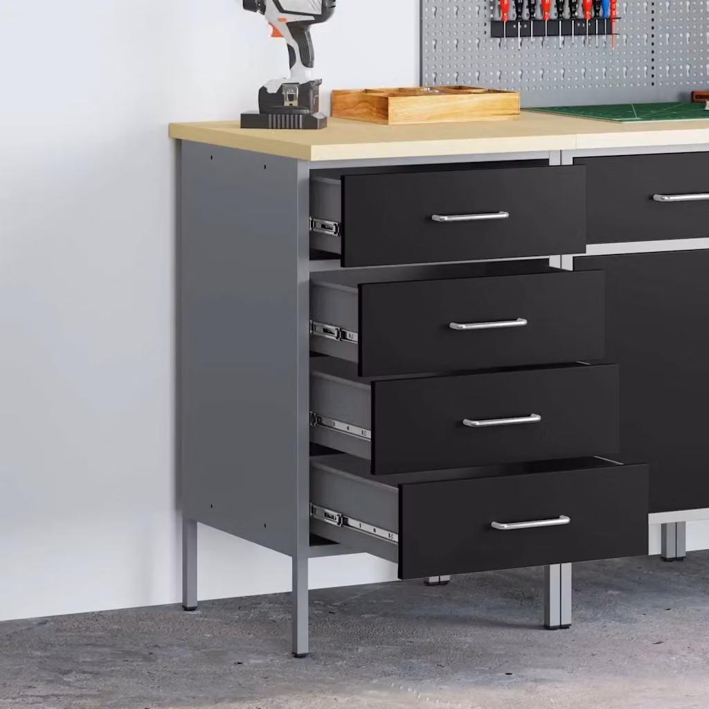 Banco da lavoro con cassetto in acciaio e legno Nero e Grigio L/P/H: 50 x 55 x 85 cm CFW5416752 – 2